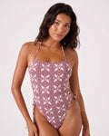 Batik Bloom Tie Front One Piece Swimsuit