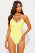 Honolulu V Neck Halter 1 Piece Swimsuit - Yellow