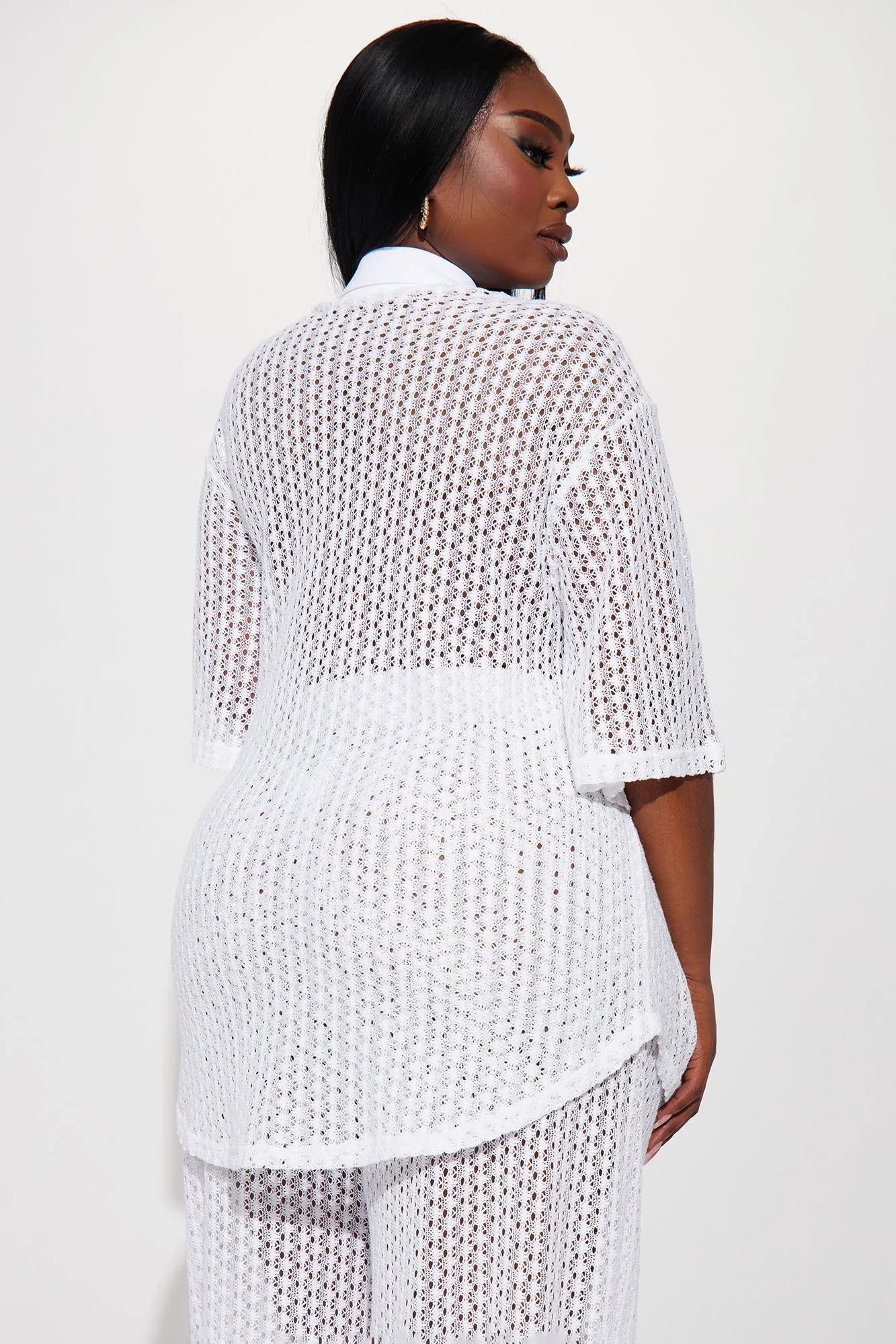 Abby Button Up Swim Cover Up Top - White
