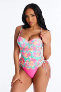 Suzette Tankini Floral Molded Cup 2 Piece Bikini - Hot Pink/combo