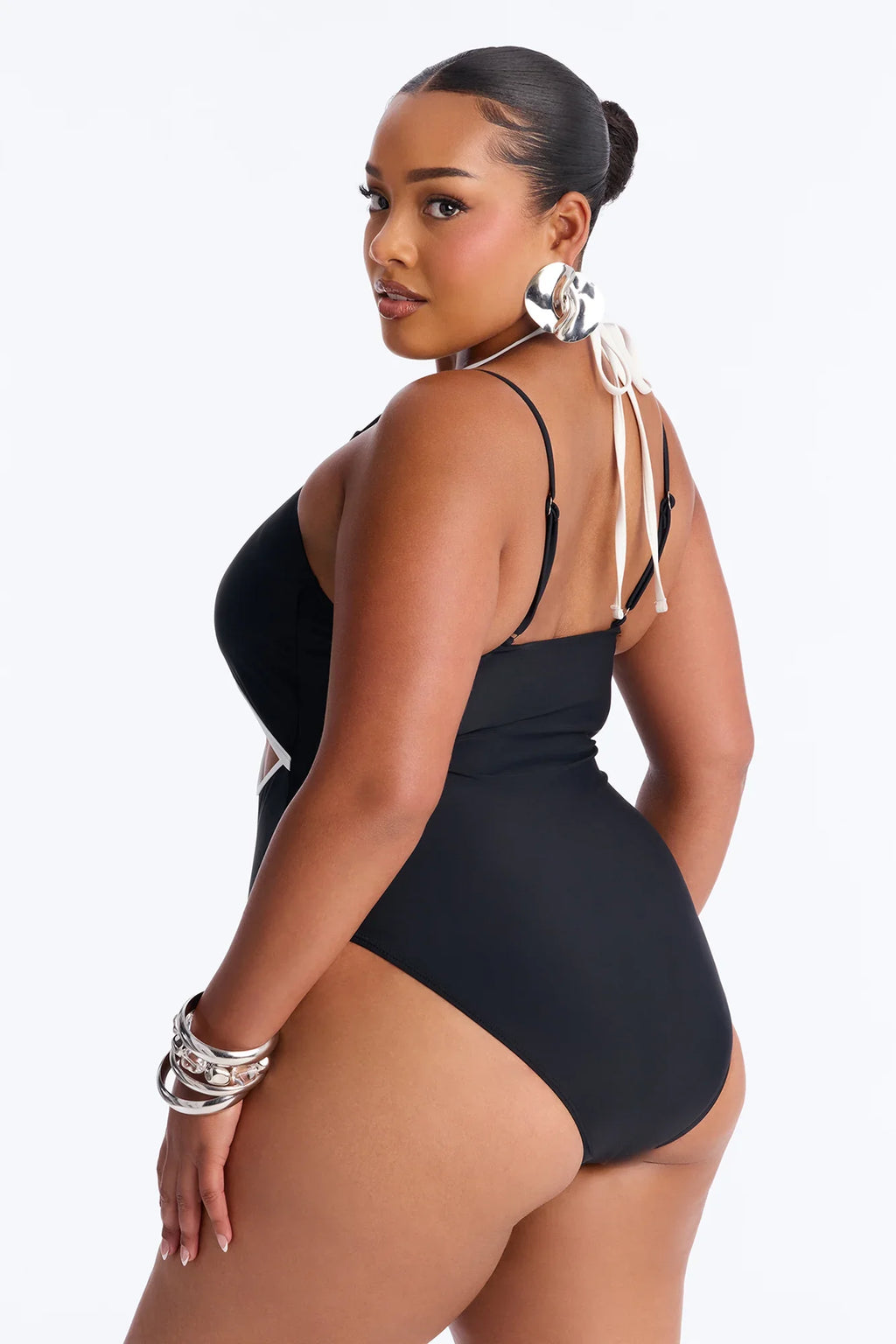 Livia Layered 1 Piece Swimsuit - Black/White