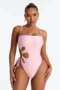 Coastal Bliss Strapless 1 Piece Cut Out Swimsuit - Light Pink