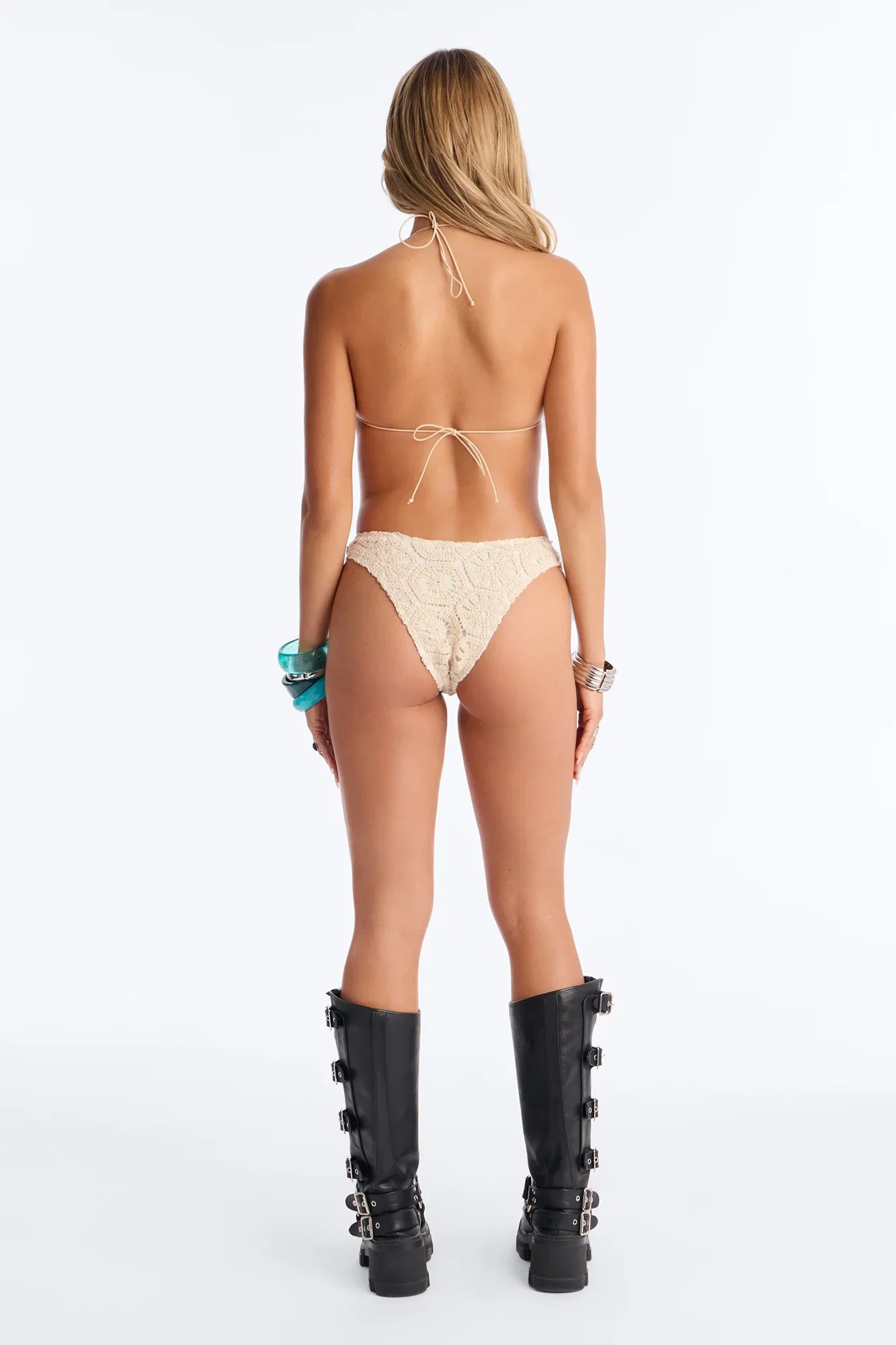 Malia Textured 3 Piece Bikini Skirt Set - Cream
