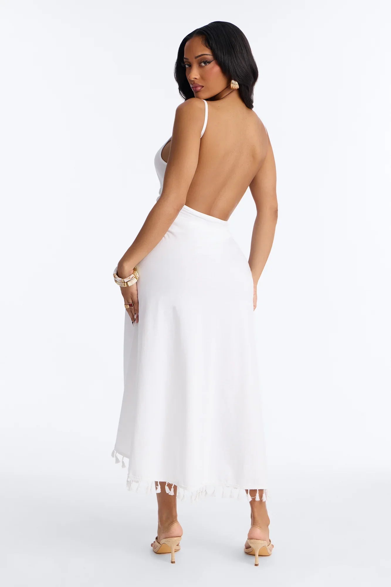 Feel The Breeze Tassel Trim Maxi Swim Cover Up Dress - White