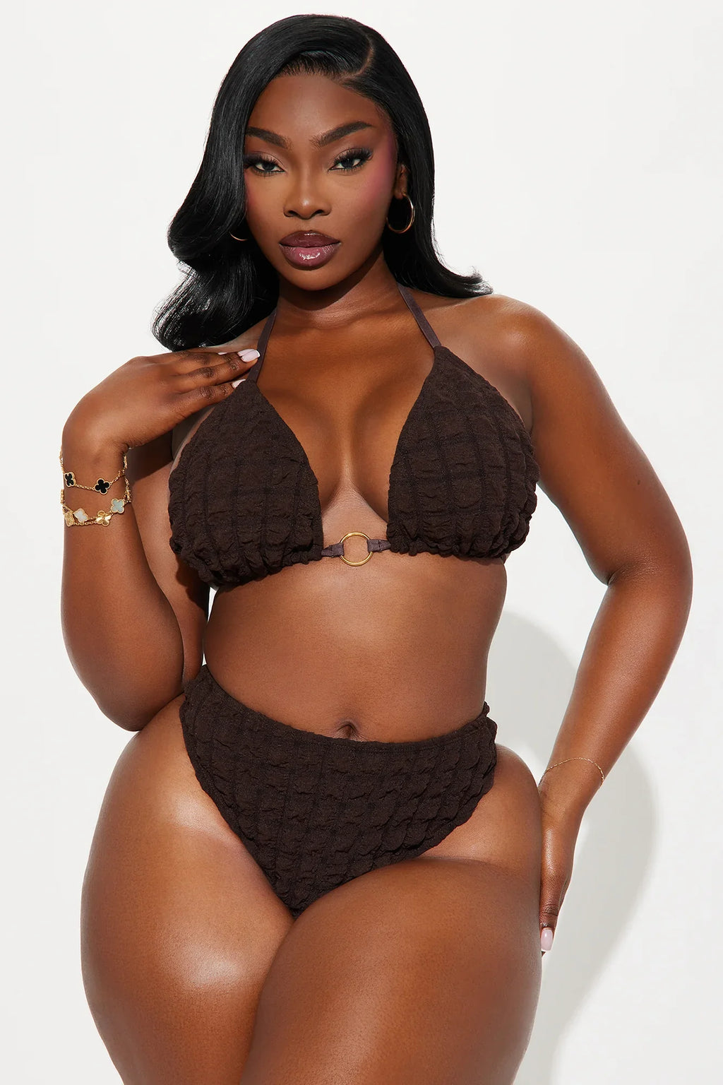 Serena Bubble 3 Piece Bikini Set - Chocolate