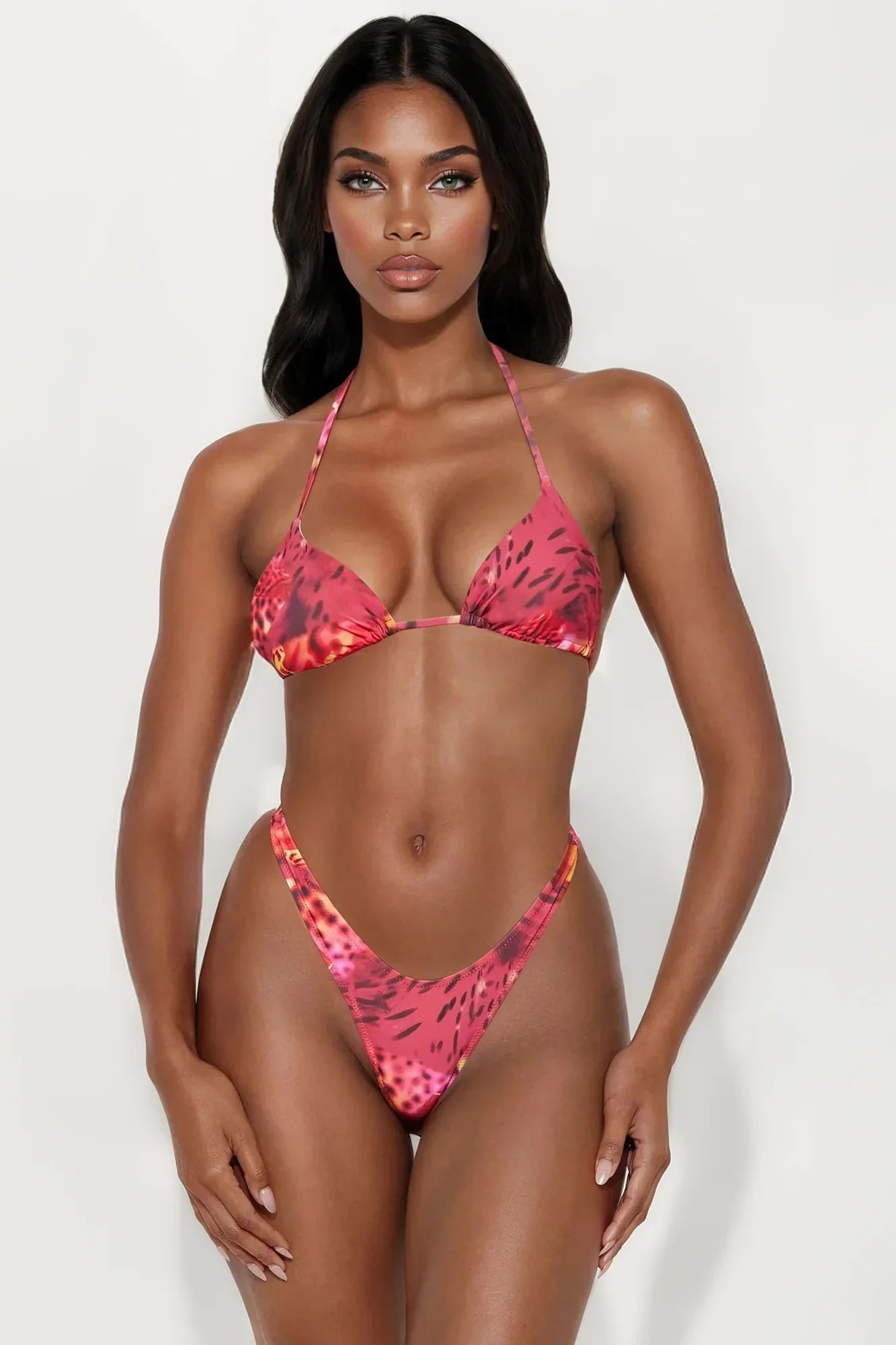 Sultry Tropics 3 Piece Bikini Sarong Set - Hot Pink/combo