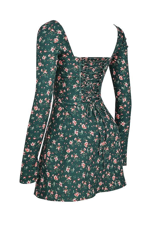 green floral corset mini dress