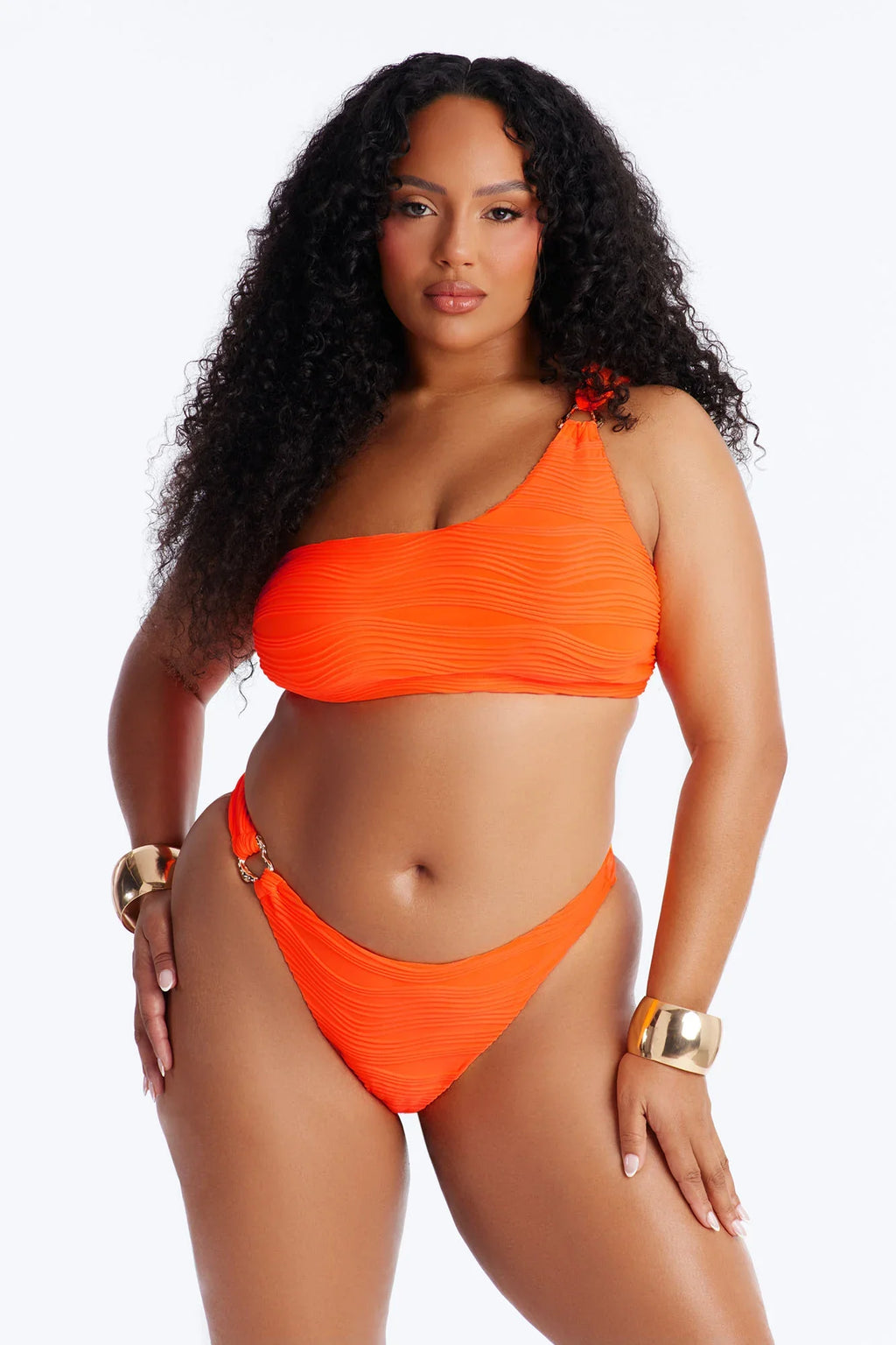 Palm Tree Passion One Shoulder Bikini - Orange