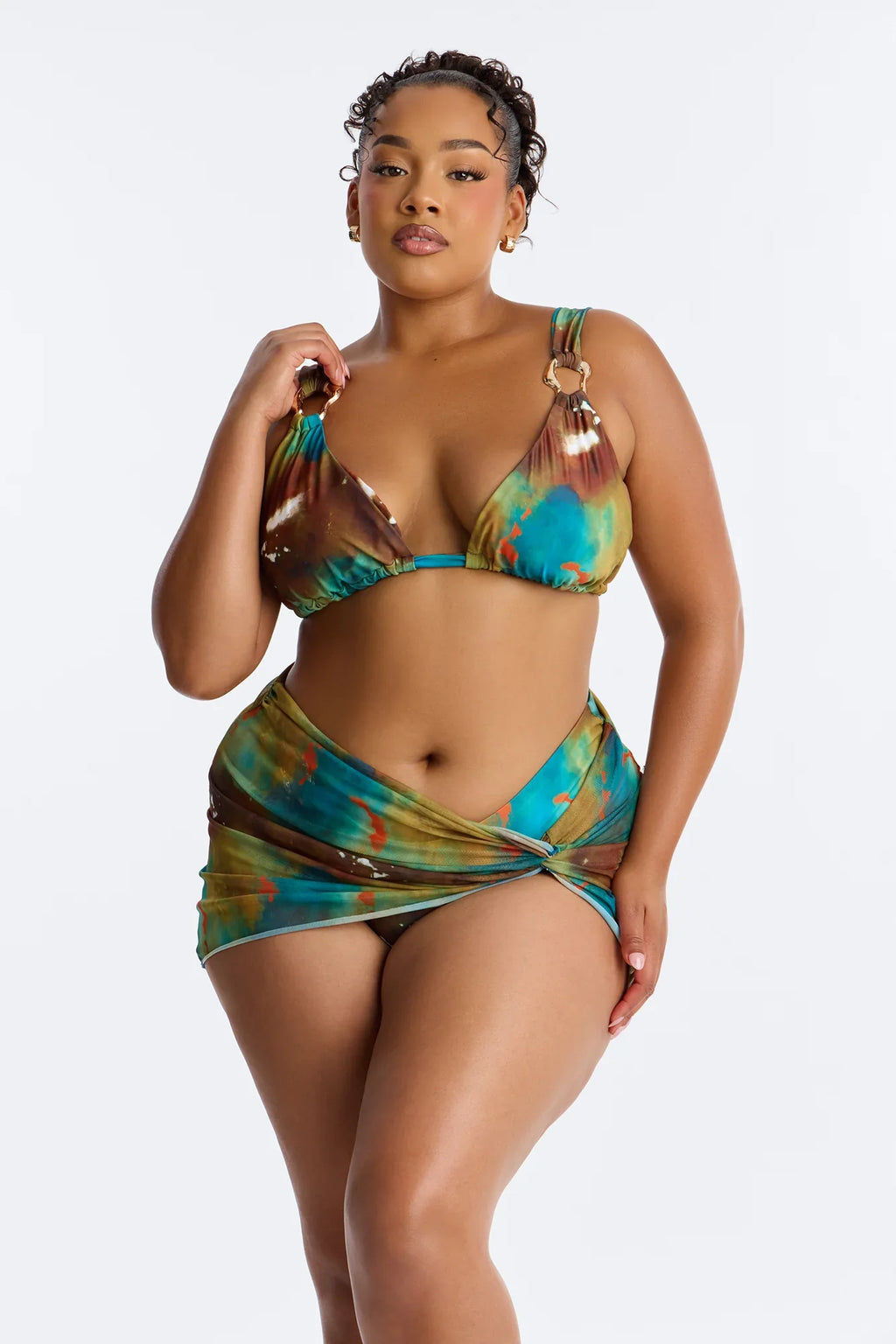 Shania Abstract Hardware 3 Piece Bikini Set - Multi Color