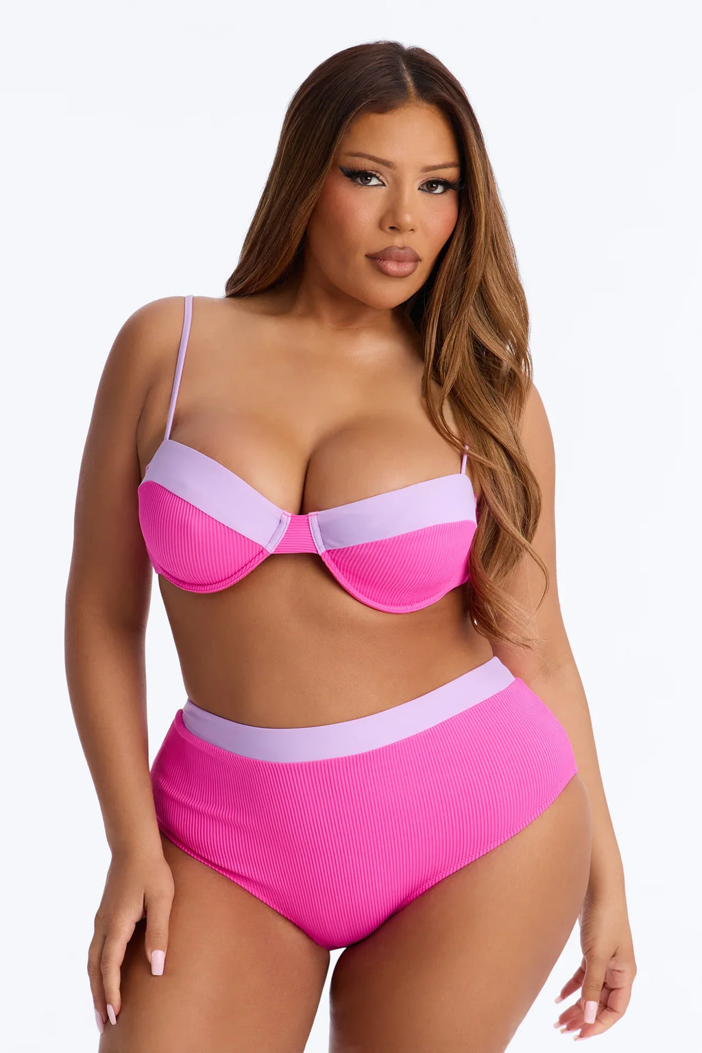 Catching Waves & Baes 2 Piece Bra Cup Bikini Set - Fuchsia/combo