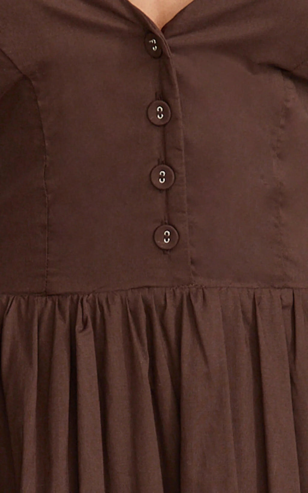 Everly Midi Dress - Tie Halter Neck Button Down Bodice Fit And Flare Dress in Chocolate