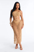 Heat Island Crochet Swim Cover Up Dress - Tan