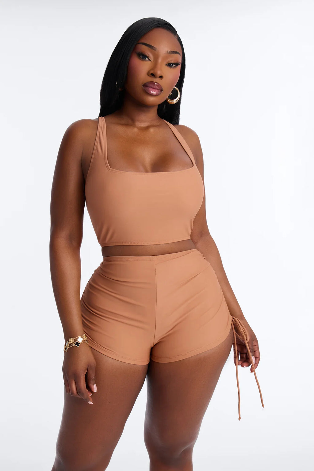 Maui Mix And Match Ruched Side Short Bikini Bottom - Brown