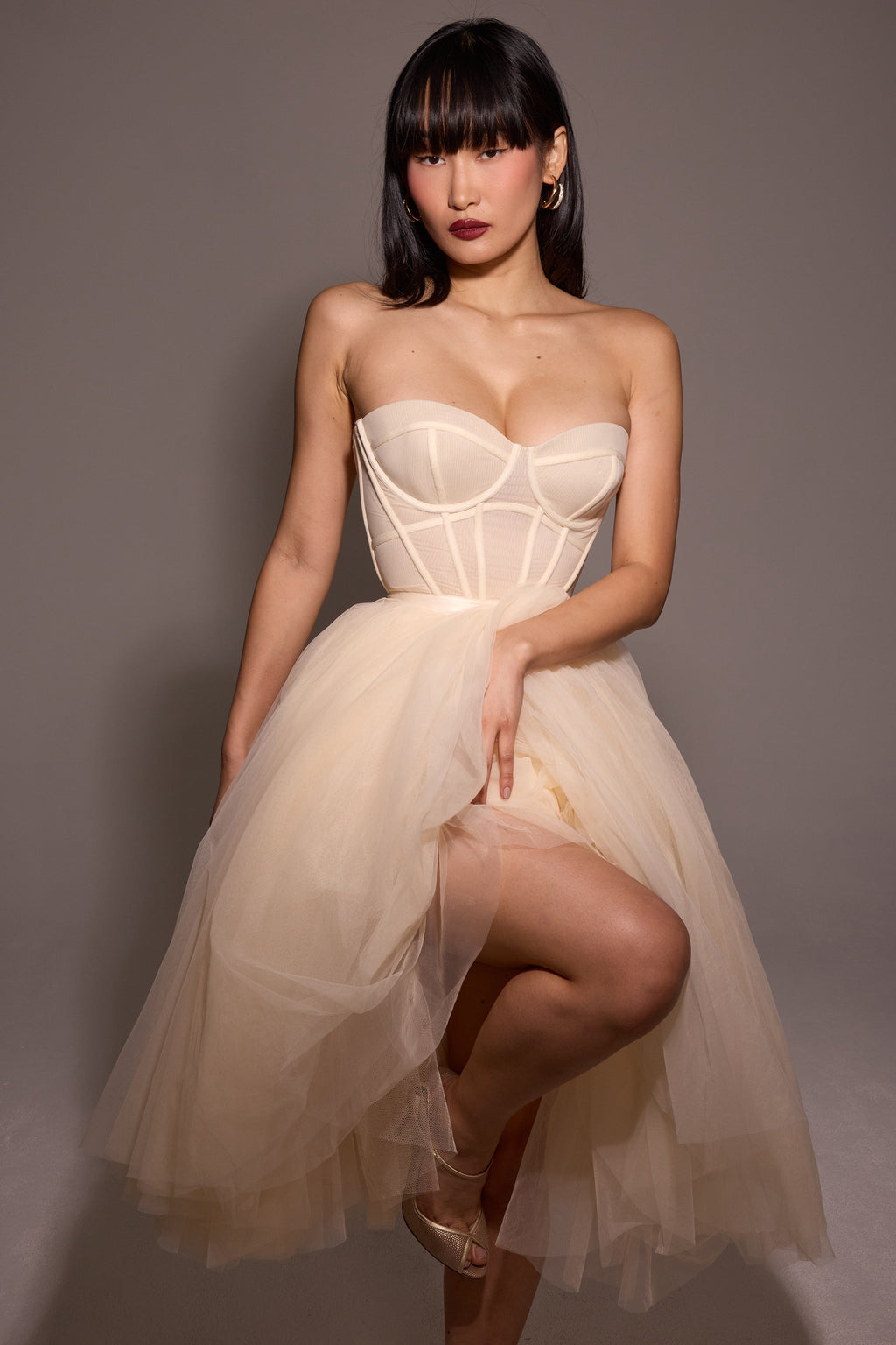 vintage cream tulle midi dress