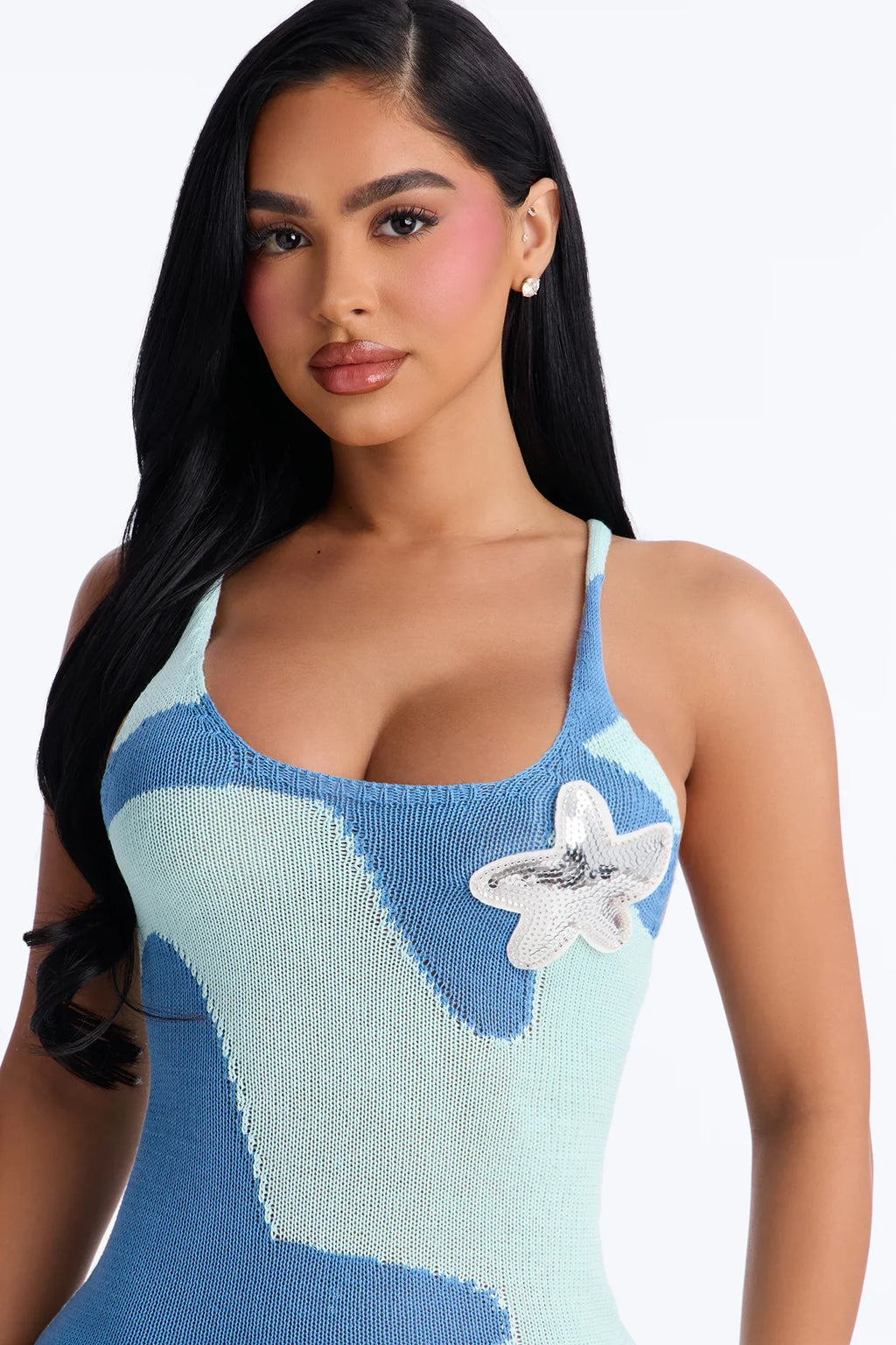 Aqua Atelier Crochet Swim Cover Up Dress - Blue/combo