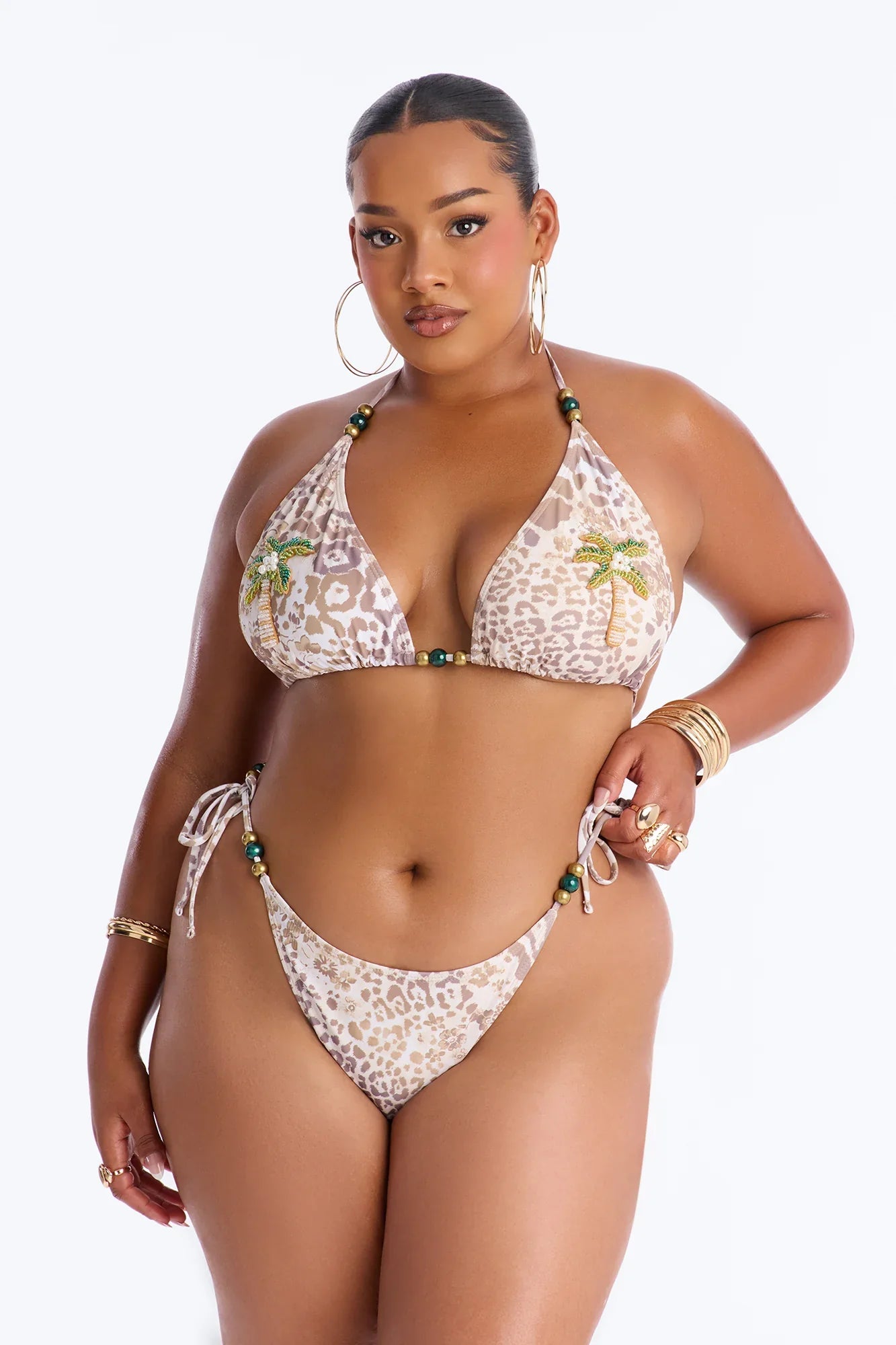 Coastal Tide Leopard Applique 2 Piece Bikini Set - White/combo
