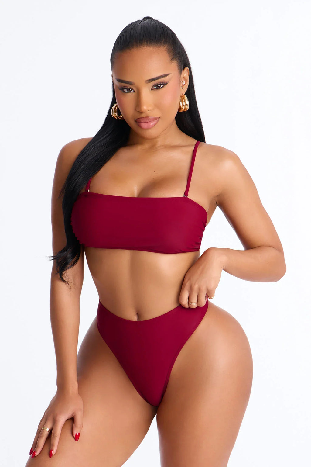 Maui Mix And Match Mid Rise Cheeky Bikini Bottom - Burgundy
