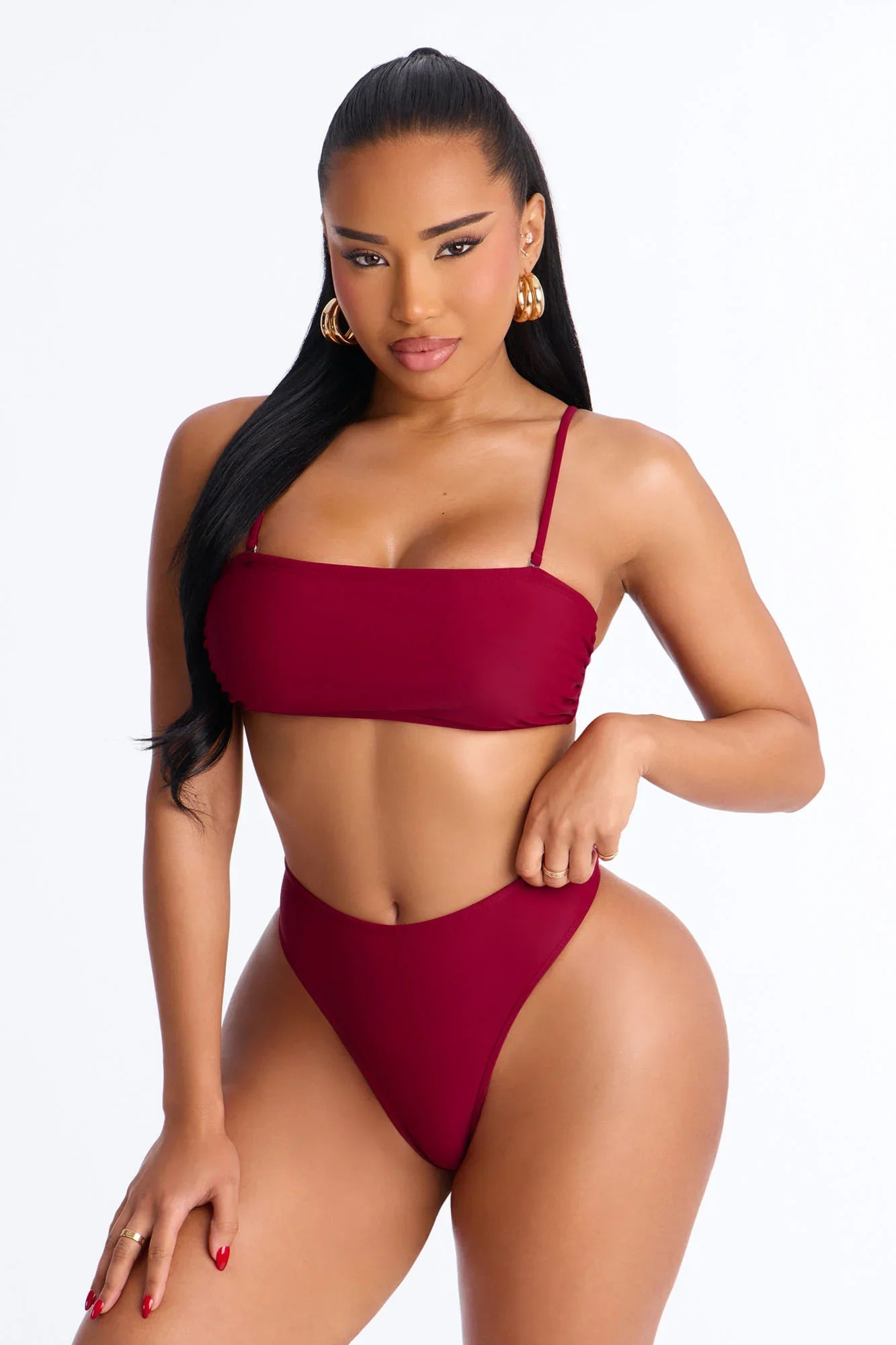 Maui Mix And Match Mid Rise Cheeky Bikini Bottom - Burgundy