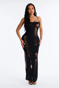 Penny Crochet Swim Cover Up Maxi Dress - Black