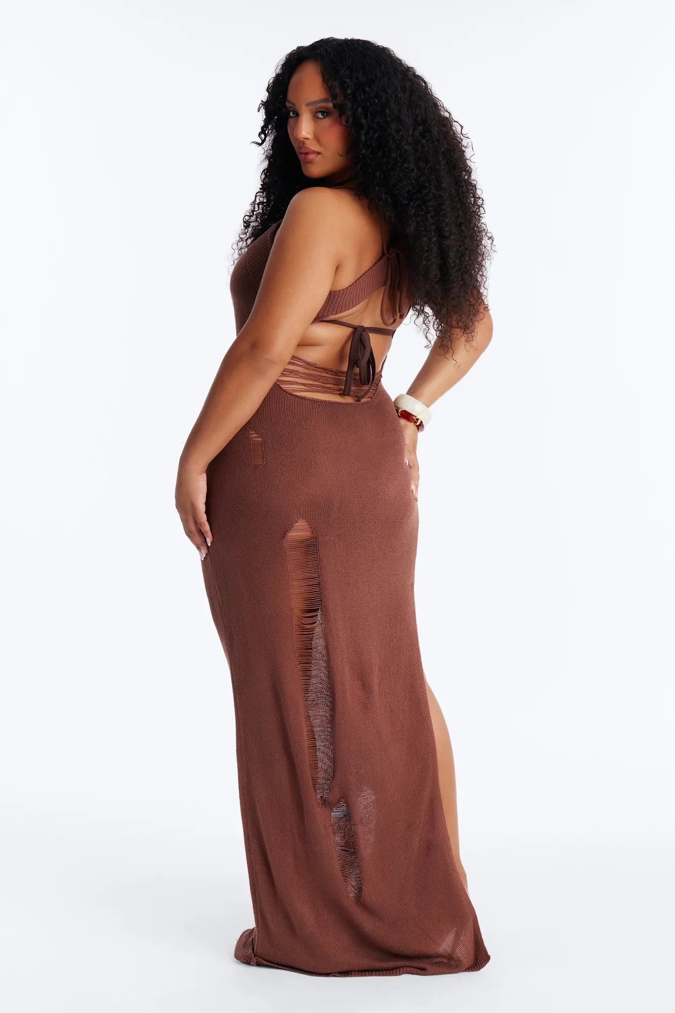Penny Crochet Swim Cover Up Maxi Dress - Chocolate