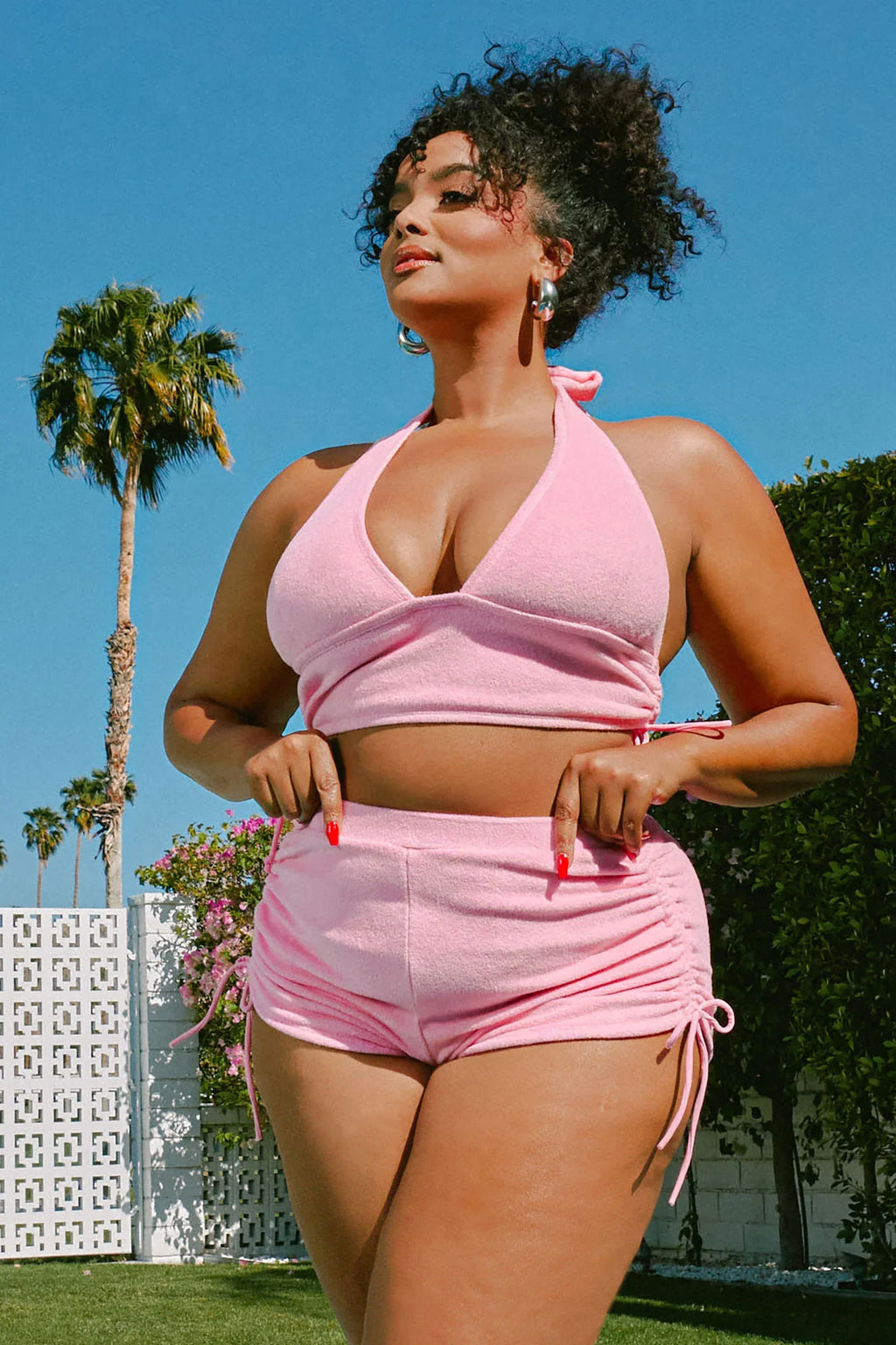 Sabrina Halter Terry 2 Piece Bikini - Pink
