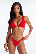 Vivianna Ribbed 2 Piece Triangle Bikini Set - Red