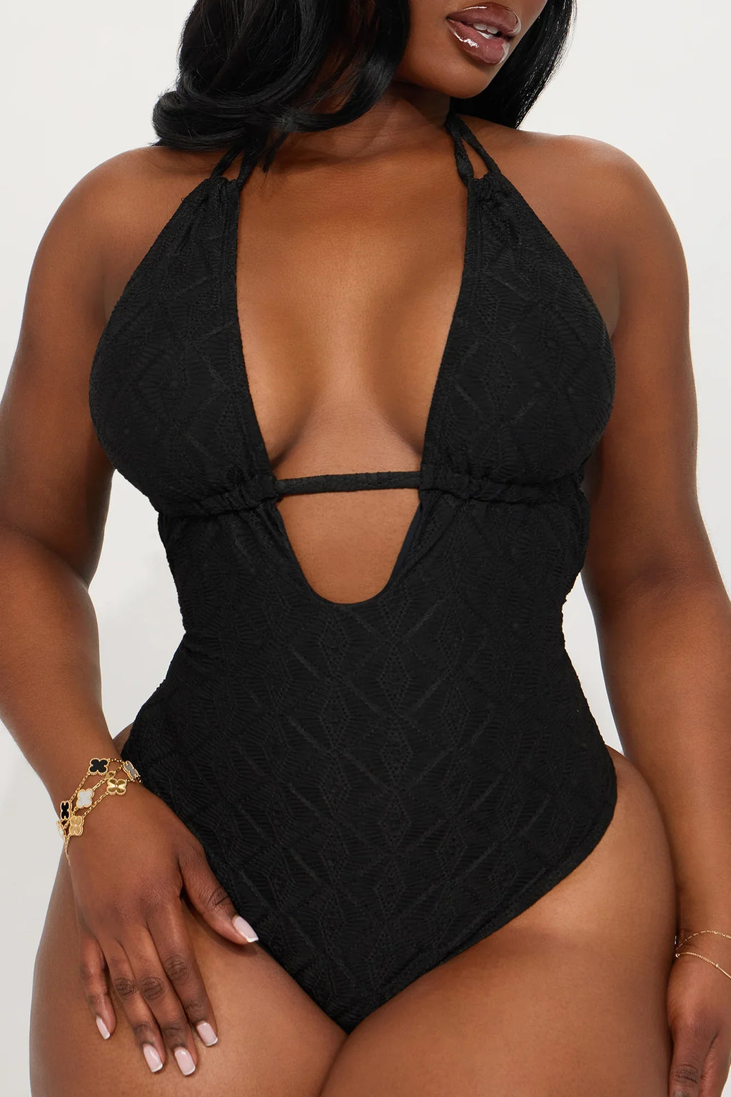 Stephy Textured 1 Piece Swimsuit - Black