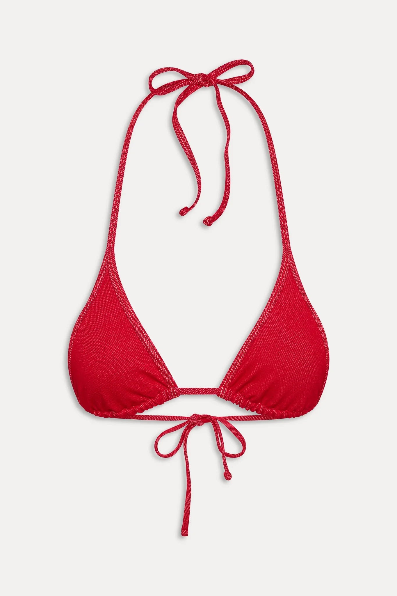 Paradise Denim Halter Bikini Top - Red Denim