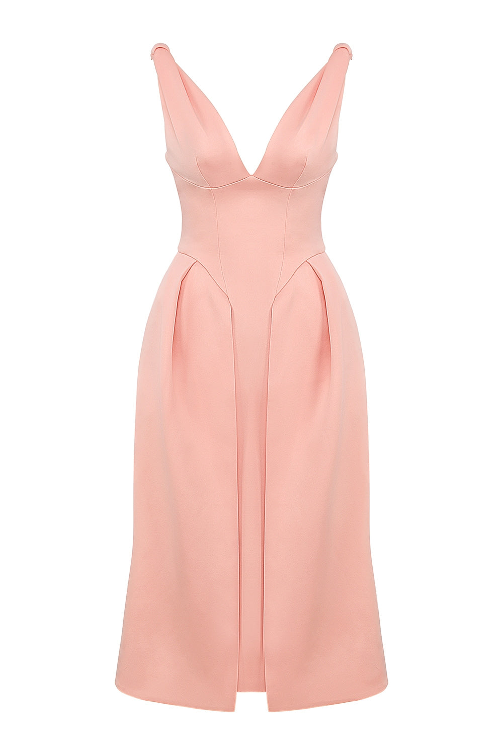peach satin pleated midi dress - sale