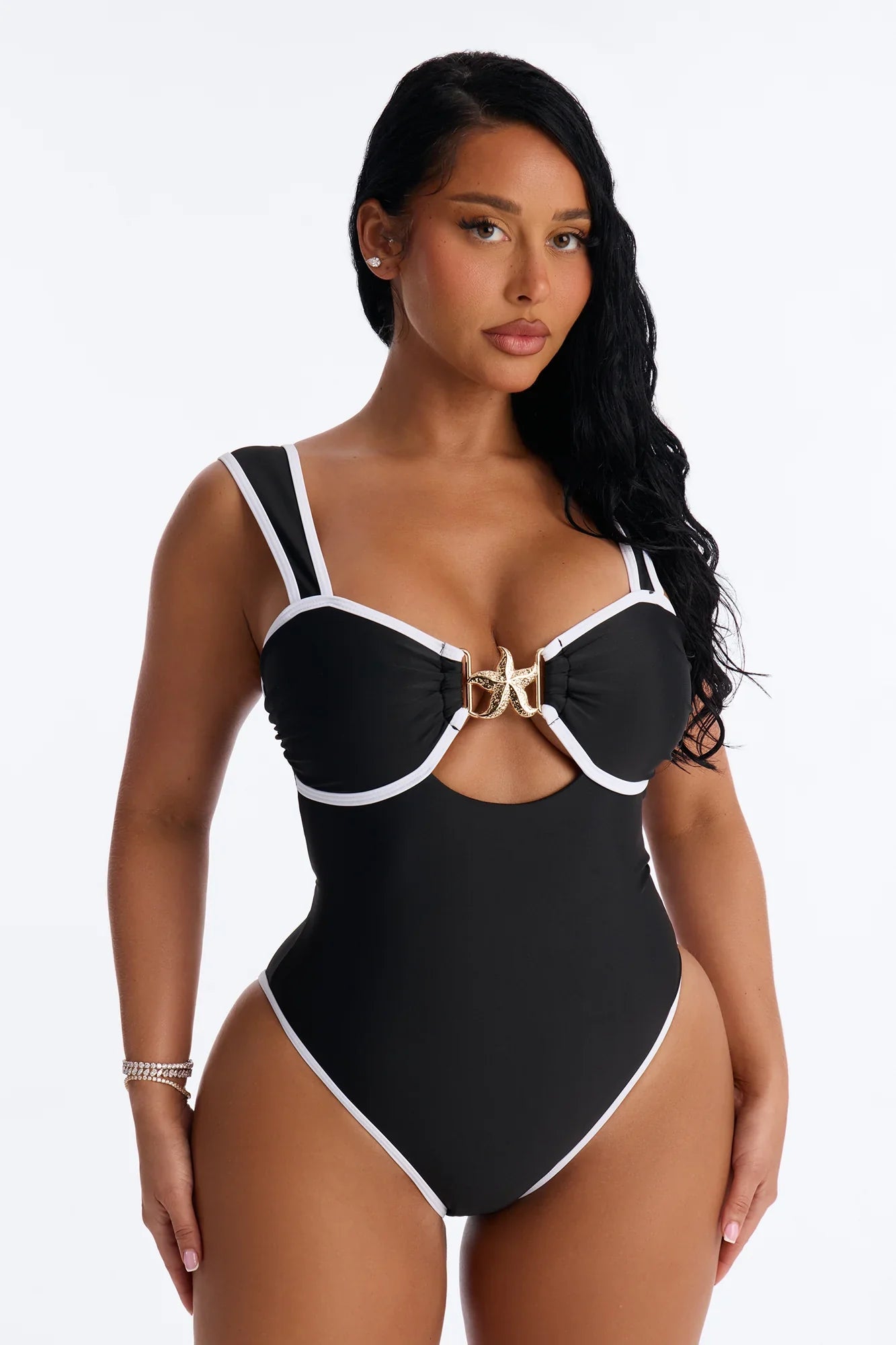 Noa 1 Piece Swimsuit & Cover Up Mini Skirt Sunsuit - Black/White