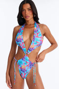 Island Time Floral O-Ring 1 Piece Swimsuit - Blue/combo