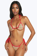 Kelsey Ribbed Stripe 4 Piece Micro Bikini Set - Orange/combo