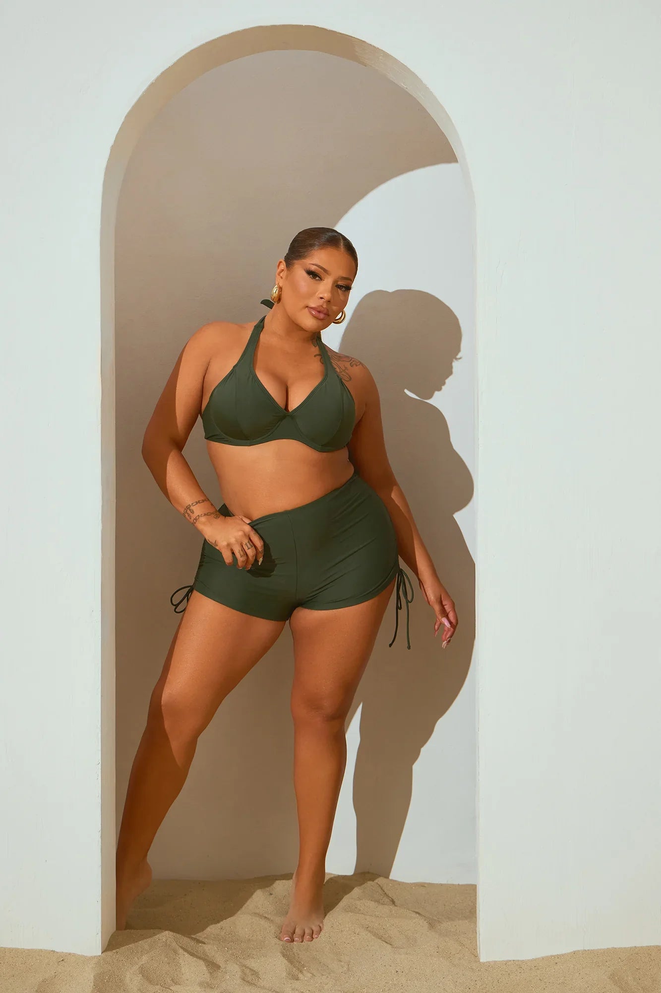 Maui Mix And Match Ruched Side Short Bikini Bottom - Olive