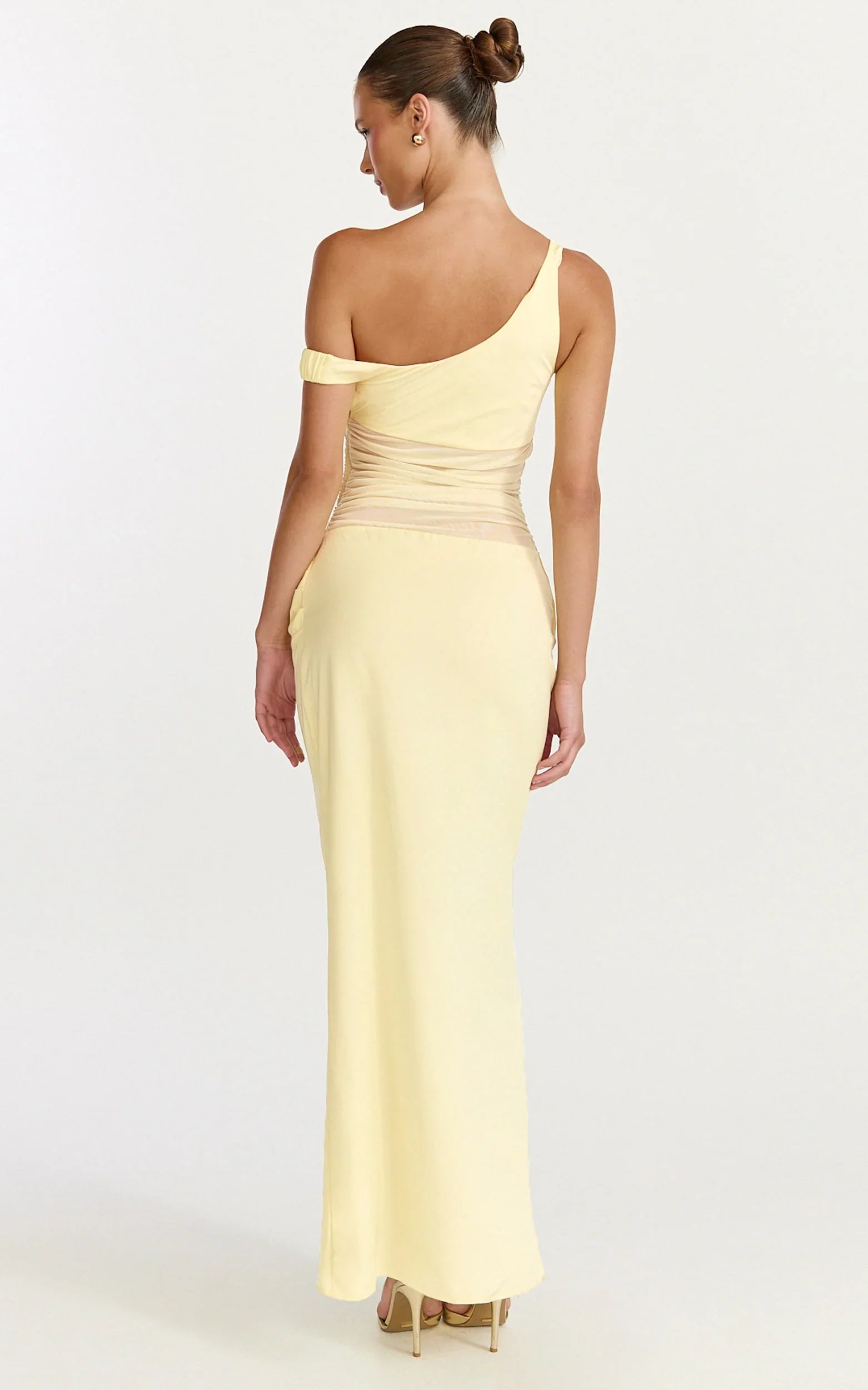 Elias Maxi Dress - Twisted One Shoulder Cowl Dropped Waist Dress in Lemon