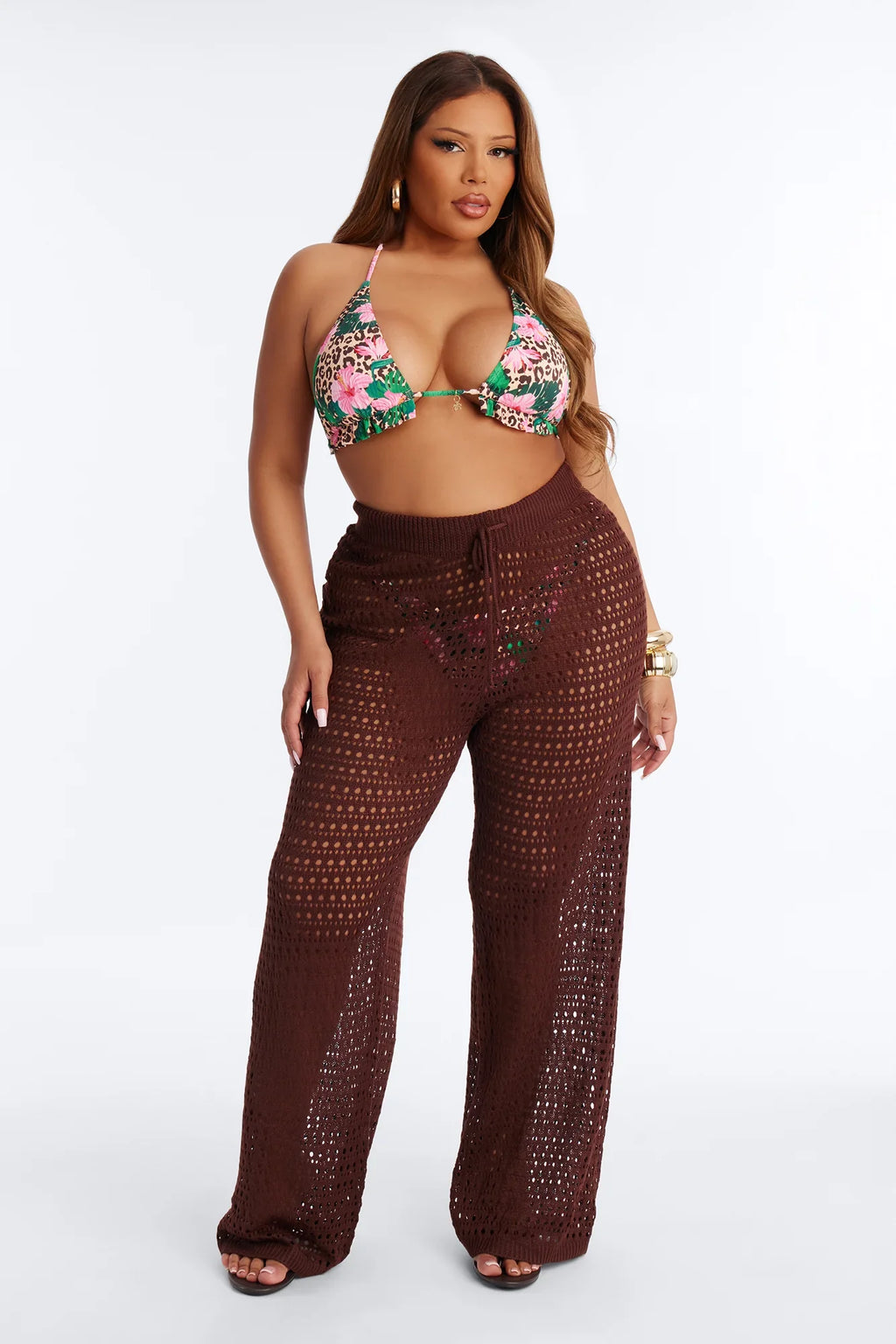 Temptress Textured Knit Swim Cover Up Pant - Chocolate