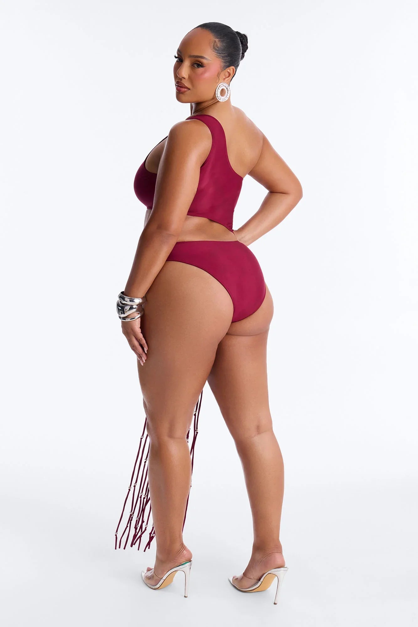 Wendy Fringe Cut Out 1 Piece Swimsuit - Burgundy