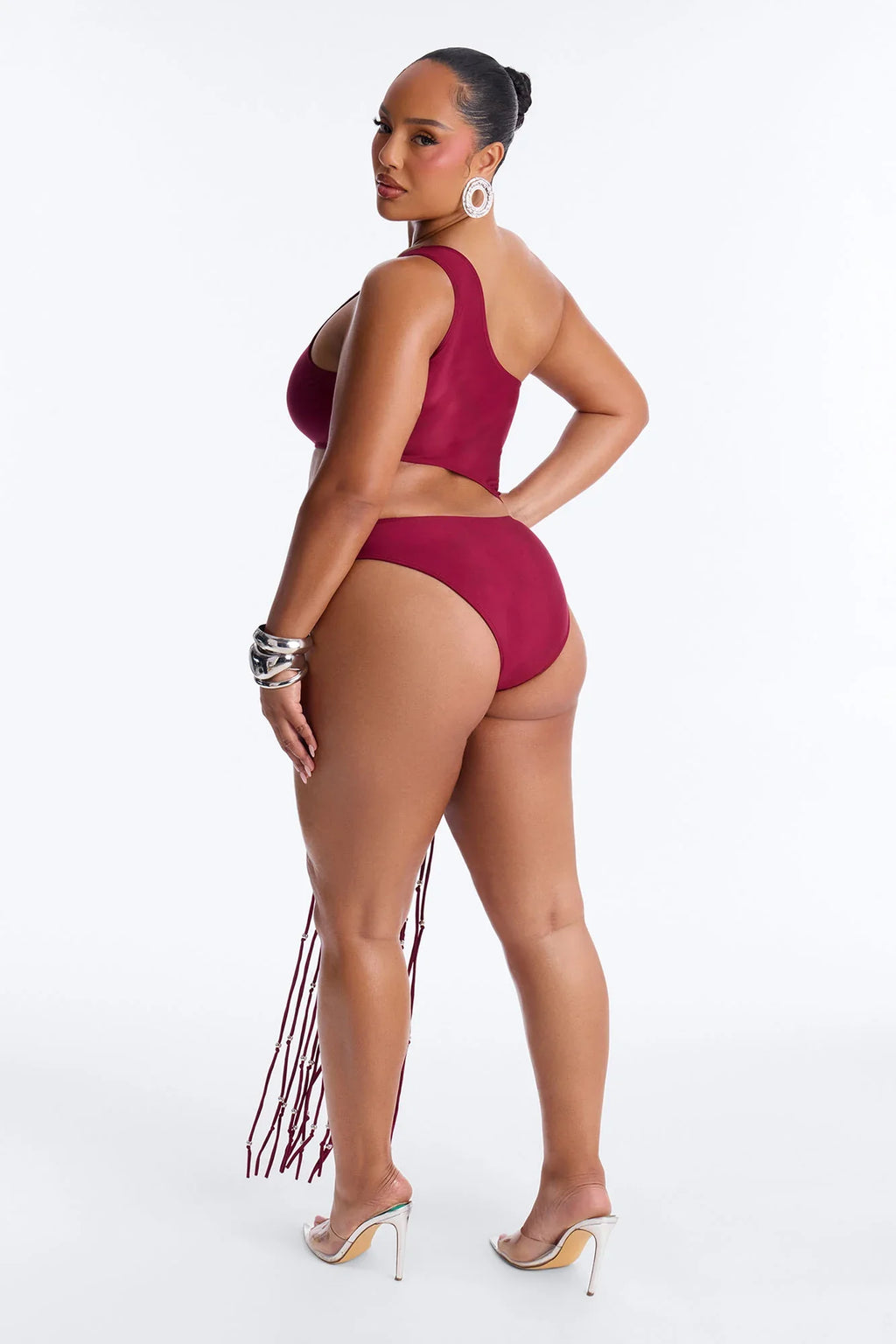 Wendy Fringe Cut Out 1 Piece Swimsuit - Burgundy