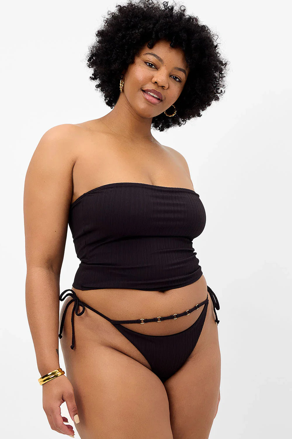 Peace Plissé Strapless Bikini Top - Black