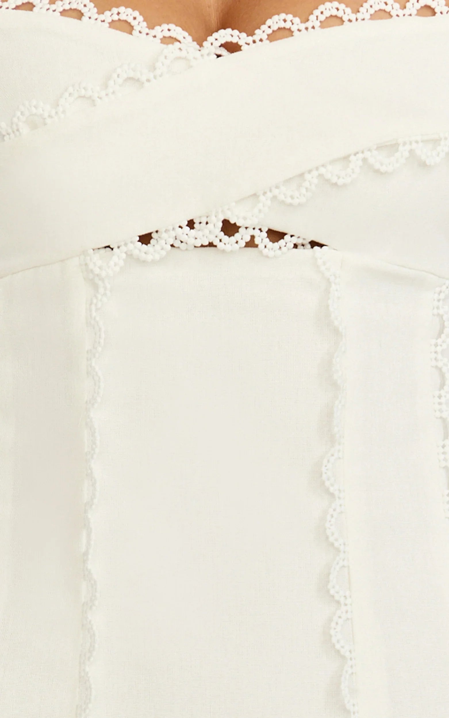Nikki Midi Dress - Scallop Edge Front Split Column Dress in Off White