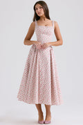 white rosebud print cotton midi sundress