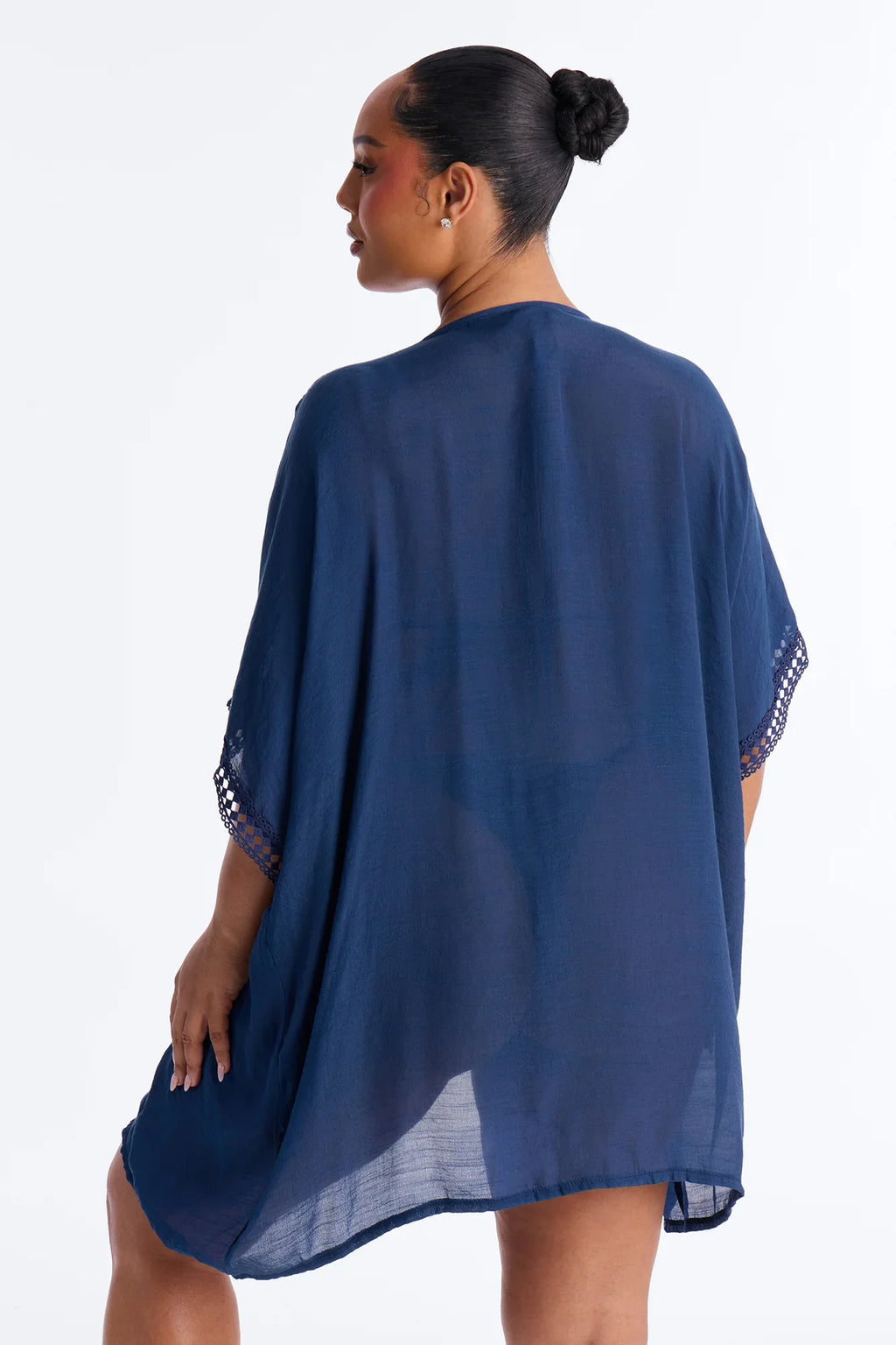 Off Duty Linen Swim Cover Up Shirt - Navy