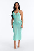 Scarlett Crochet Swim Cover Up Halter Midi Dress - Turquoise