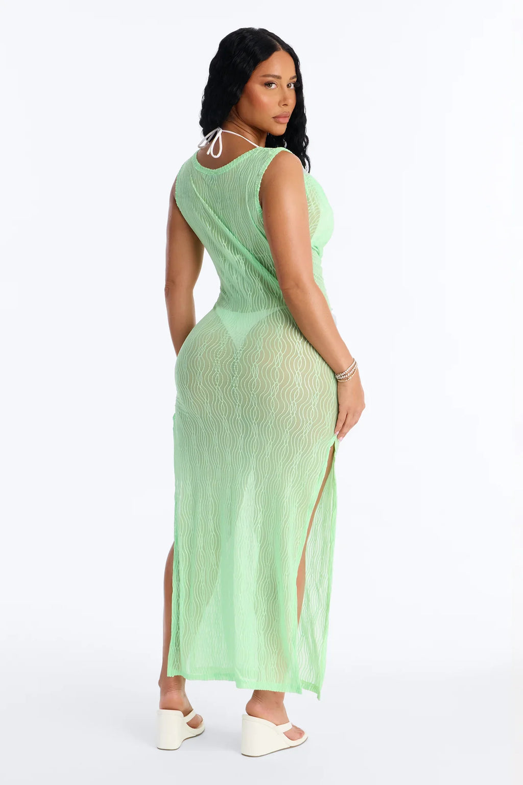 Sunshine Living Mesh Cover Up Cowl Midi Dress - Green