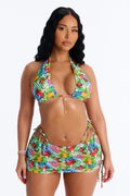 Bold And Berry 3 Piece Bikini & Skirt Set - Green/combo