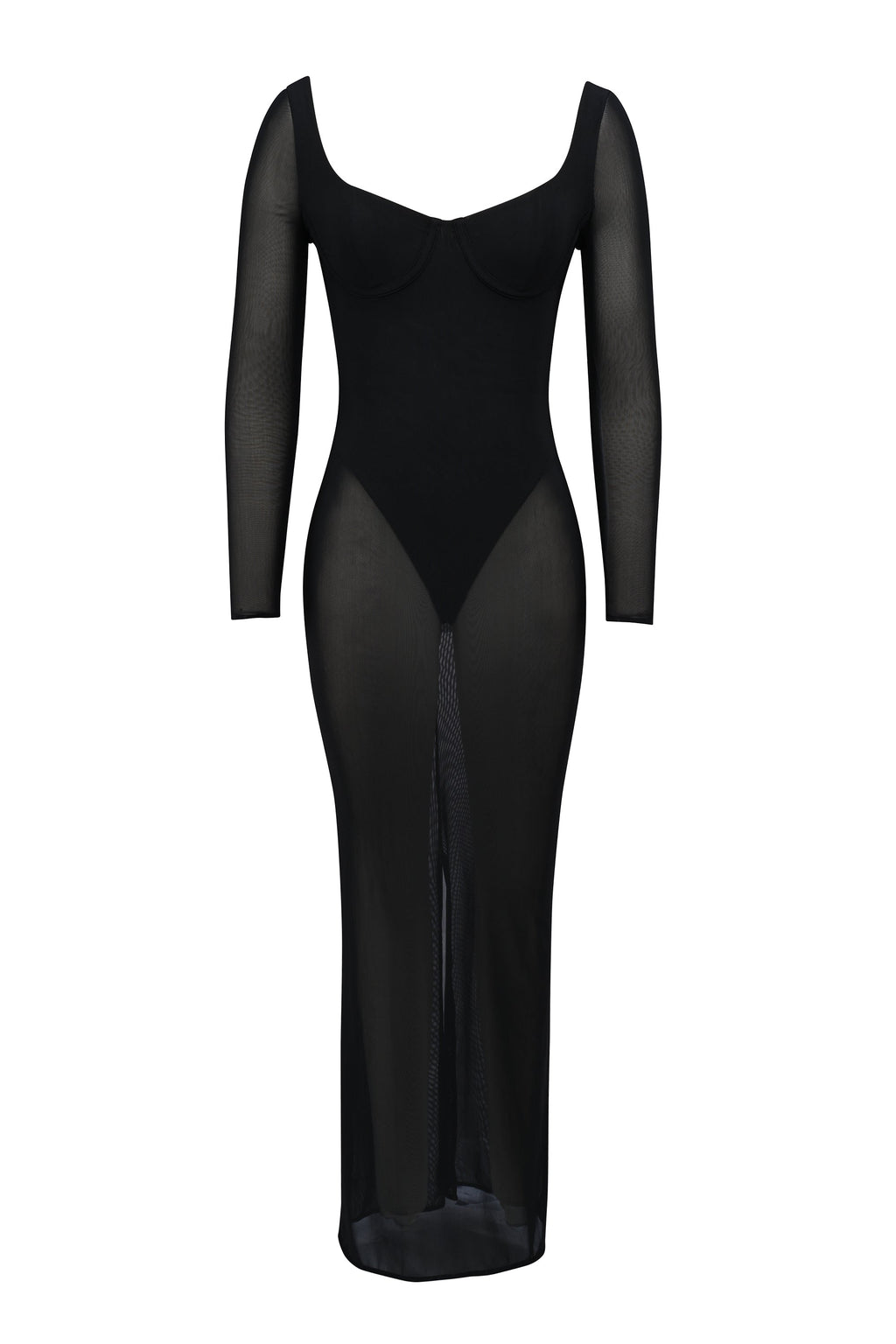 black mesh maxi dress with bodysuit