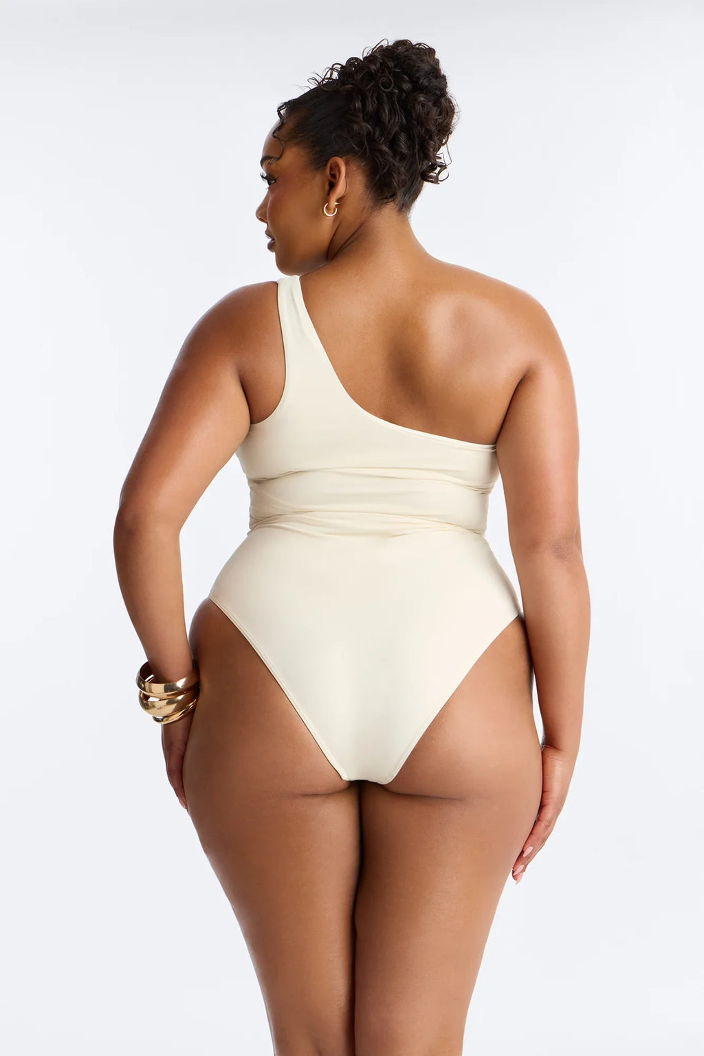 Sunset 1 Piece Butterfly Hardware One Shoulder Swimsuit - Ivory