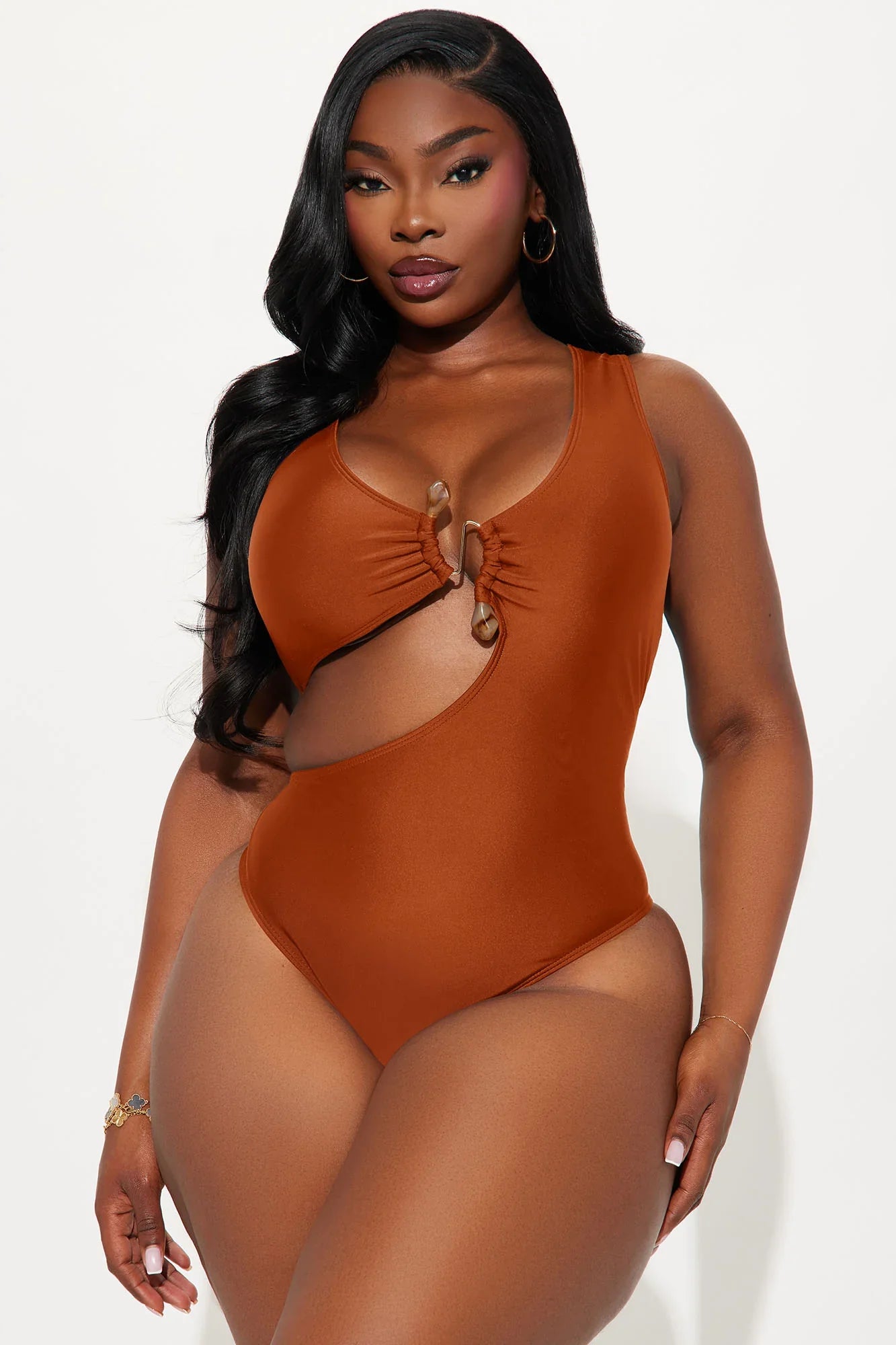 Malia Stone Hardware Cutout 1 Piece Swimsuit - Rust