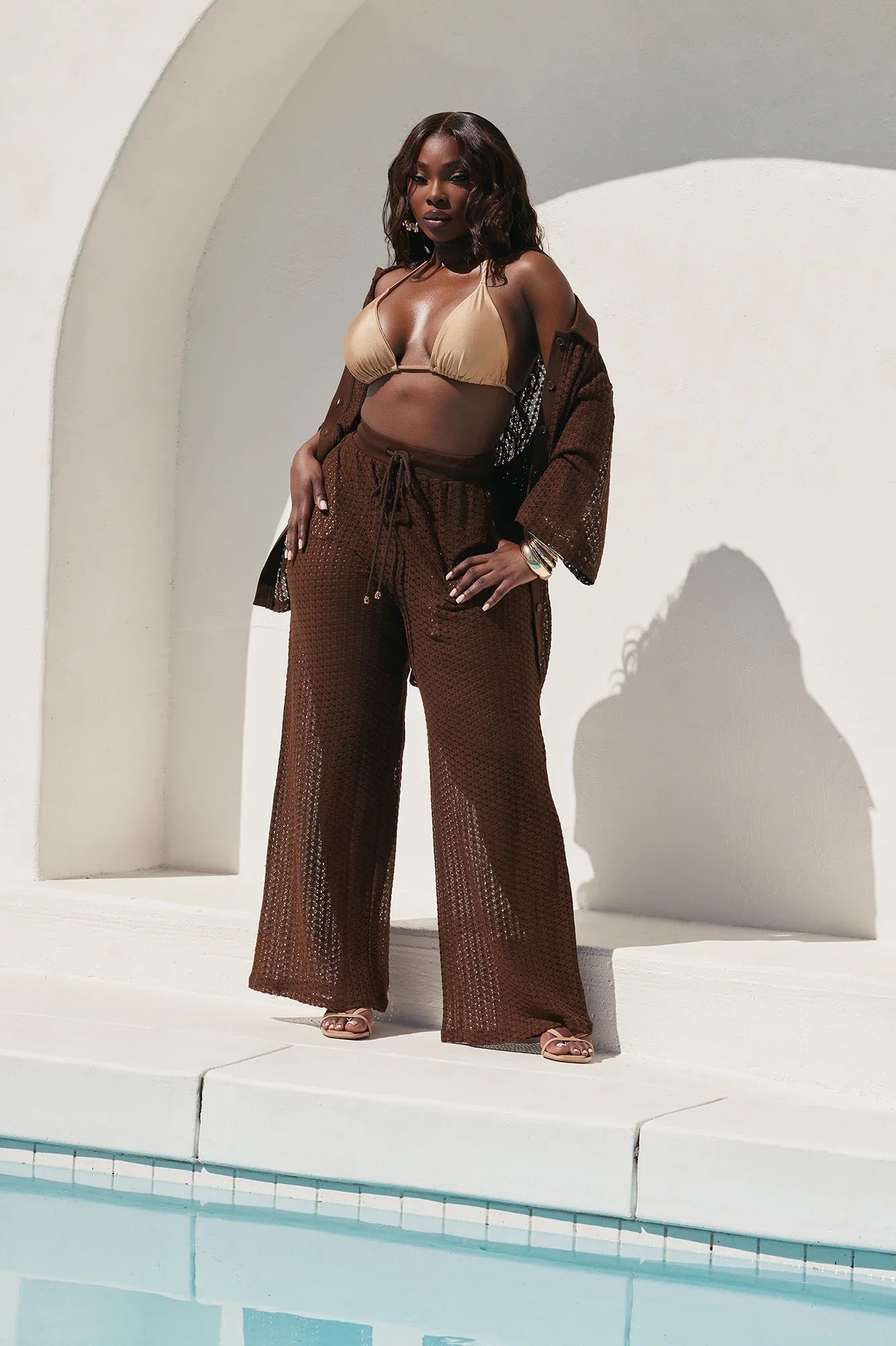 Abby Button Up Swim Cover Up Top - Chocolate