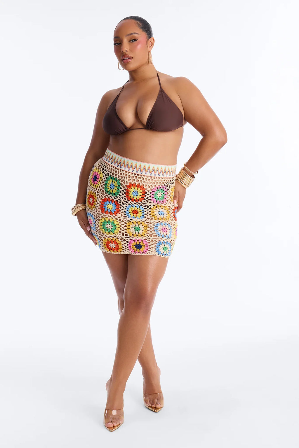 Sienna Patchwork Crochet Swim Cover Up Mini Skirt - Multi Color