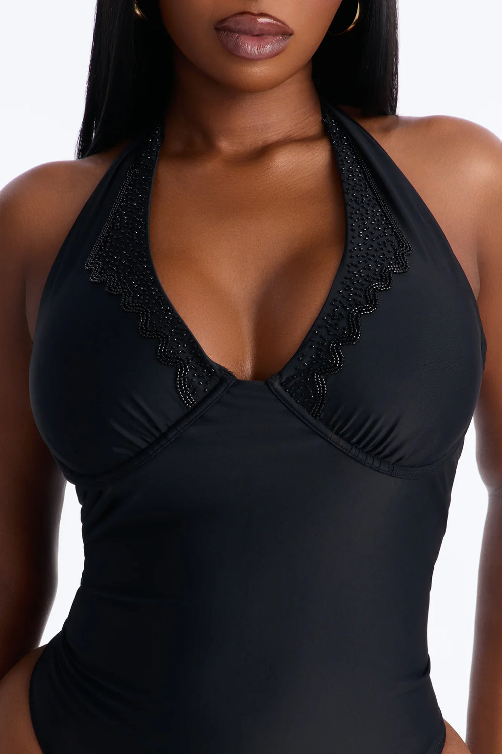Alana Underwire Rhinestone 1 Piece Swimsuit - Black